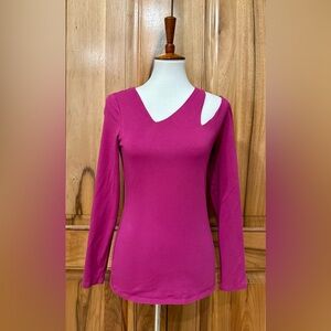 Boston Proper - Magenta Stretch Cotton Asymmetric Cut-Out Longsleeve Top VGUC, S